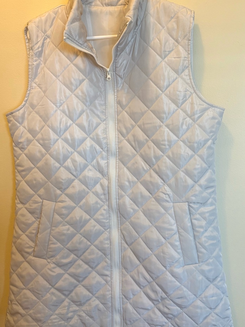 Sleeveless Quilted Vest Duster Length Cream Size Large